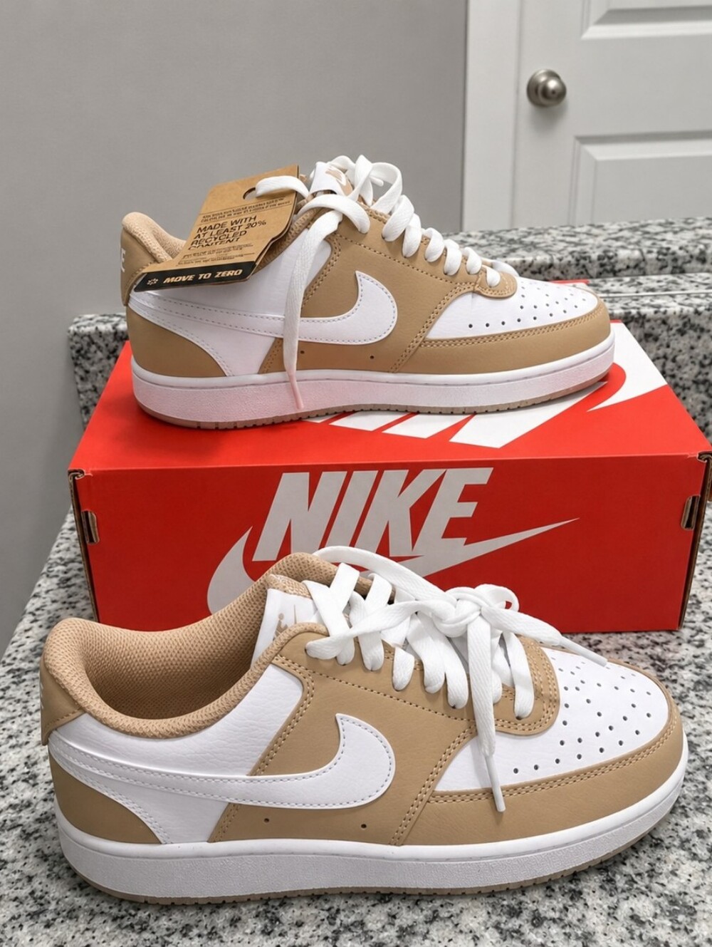 Nike Low-Top Sneakers in White and Tan Leather Womens